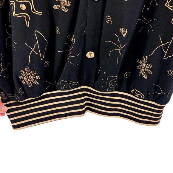 Vintage Adolfo Sport Womens Abstract Print Metallic Gold Top Size XL Black Artsy - Picture 11 of 15